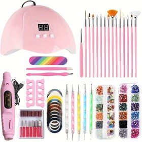 Resim 15'li Manikür Aracı Seti, USB Güç Işığı, Cilalı, Ölü Cilt Çatalı, İtme Klipsi ve Parmak Ayırıcı - Manikürcular İçin Paslanmaz Çelik Set 