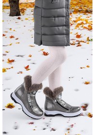 Resim Kiko Kids 250 Rugan Çatlak Fermuarlı Kız Çocuk Bot Ayakkabı Platin 