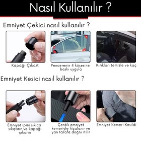 Resim 2'si 1 Arada Araç Güvenlik Çekici ve Emniyet Kemeri Kesici - Siyah 