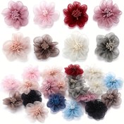 Resim 4 Adet Canlı Organze Çiçek Süslemeleri İnci Merkezli - Polyester, Çok Renkli Çiçek Aplikeleri DIY Saç Aksesuarları, Başlık, Giyim ve Düğün Süslemeleri İçin 