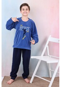 Resim Yeni Sezon Sonbahar/kış Erkek Çocuk Skate Desenli Polar Pijama Takımı 4515 Mavi 