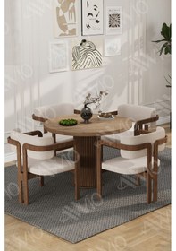 Resim Avvio Carmen Serisi Bohem Ayak 4'lü Tokyo Metal Demonte Sandalye Masa Sandalye Takımı Akça Masa Sandalye Kahve Kumaş Krem 