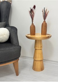 Resim AYLESA Ahşap Tekli Mantar Yan Sehpa Modern 50cm Meşe Renk Fiskos Çiçeklik 