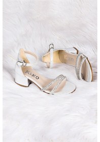 Resim Kiko Kids 791 Taşlı Kız Çocuk 3 Cm Topuklu Sandalet Ayakkab Beyaz 