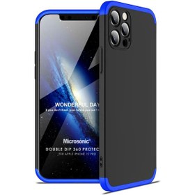 Resim Apple Iphone 12 Pro Kılıf Double Dip 360 Protective Siyah Mavi 