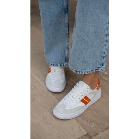 Resim Ece'nin Butiği Wear Beyaz-Turuncu Hakiki Deri Kadın Spor Ayakkabi 