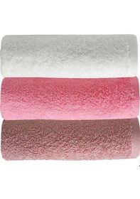 Resim 3 Lü Düz Renk El Yüz Havlu Seti %100 Pamuklu 50x90 Cm Gül-pembe-beyaz Çok Renkli 
