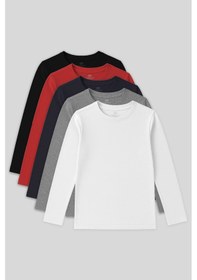 Resim Tommy Life Standart Fit Basic O Yaka 5li Paket Unisex Çocuk T-shirt - 11329 Renkli 