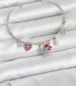 Resim BURCU MODA Gül Charmlı Gümüş Renk Pirinç Kadın Bileklik 