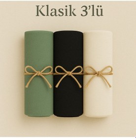 Resim Mim Eşarp Penye Pamuksu Şal Klasik 3 Lü Set Çağla Yeşili - Siyah - Krem 