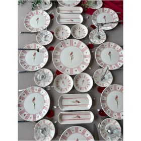 Resim Yiğit Seramik Züccaciye Lavinya Model 8 Kişilik 25 Parça Röfyeli Modern Kahvaltı - Brunch Takımı (Fuşya) 