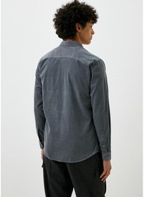 Resim Erkek Kadife Gömlek Gri %100 Pamuk Düğmeli Yaka Slim Fit Logo Detaylı Gömlek Ncs Jeans 7980-gri Gri 