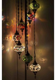 Resim Dekoratif Mozaik Lamba 7 li Lambader El Yapımı Köşe Lambası Renkli Avize 