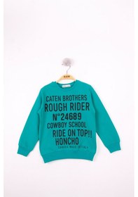 Resim Toontoy Kids Toontoy Erkek Çocuk Relax Fit Bisiklet Yaka Baskılı Sweatshirt - 2 İplik Koyu Yeşil 