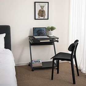 Resim Vasagle Çalışma Masası, 2'Si Frenli Toplam 4 Tekerlekli Bilgisayar Masası, Pc Masası, Pürüzsüz Klavye Çekmecesi, Kolay Montaj, Yerden Tasarruflu Z-Şekilli Pc Masası, Siyah, Lcd811B 