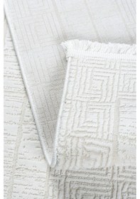 Resim Grid Motifli Geometri Modern Tasarımlı Pamuk Tabanlı Salon - Oturma Odası Krem Renk Halı Krem 