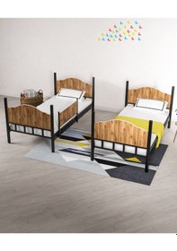 Resim Ejder metal Metal Ahşaplı Ranza Siyah-ceviz Renk (YATAKSIZ) 