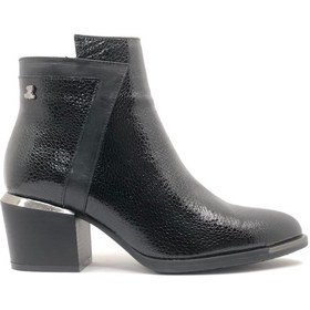 Resim Venüs Riban Hakiki Deri Topuklu Ortopedik Kadın Bot Siyah-Rugan 