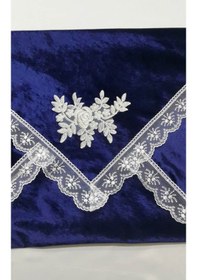 Resim Kadife Bohça Fransız Güpürlü Çeyizlik 100X100 Lacivert 