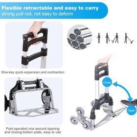 Resim MOONSHOP Pro Seri 6 Tekerli 80KG Kapasiteli Merdiven Çıkabilen Katlanır Taşıma Arabası Koli Yük Paket Aracı 