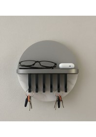 Resim Modern Anahtar Askısı Ve Duvar Rafı Mat Gümüş Gri - 3d Baskı Pla - 27x23 Cm 