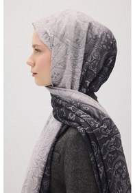Resim Mirsoy Scarf Eftelya Pamuk Etnik Desen Şal Gri 