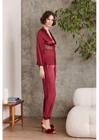 Resim Pierre Cardin 6005 Kadın Bordo Gelin Set 6'lı Saten Takım Bordo 