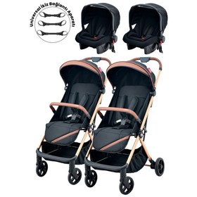 Resim Joell Kabin Boy Ayrılıp Birleşebilen Travel Sistem İkiz Bebek Arabası 