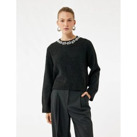 Resim Koton Bisiklet Yaka Taşlı Kadın Triko Kazak 6WAK90145HT (6WAK90145HT) 