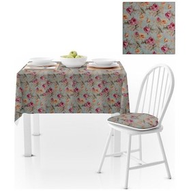 Resim Gül Desenli Su Yeşili Zemin Mürdüm Dijital Baskılı Süet Dokuma Masa Örtüsü 140x260 