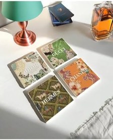 Resim Lüks Marka Temalı Taş Bardak Altlığı Seti (4’lü Set) 