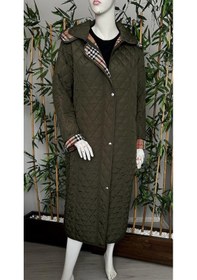 Resim Vetre Kadın Büyük Beden Ekose 120 Cm Mevsimlik Haki Kapitone Mont 1042 Haki 