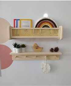 Resim babyroomstore Hazeran Raf Hazeranlı Ahşap Raf & Ahşap Askılı Raf Ikili Raf 60cm 