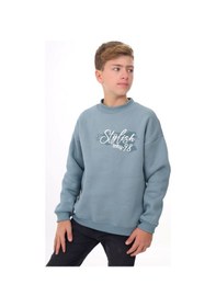 Resim Toontoy Kids Toontoy Erkek Çocuk Oversize Bisiklet Yaka Düşük Omuz Baskılı Sweatshirt - 2 İplik Mavi 