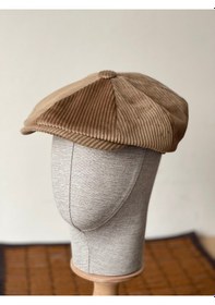Resim Aida Jewelss Kışlık Kadife Ingiliz Kasket Peaky Blinders Model Erkek Kasket Dökümlü Kadife Kasket Bej 