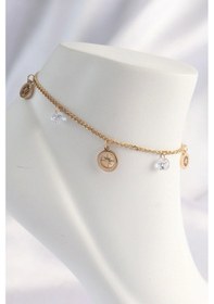 Resim 316l Çelik Gold Renk Zirkon Taşlı Yıldızlı Halhal Çok Renkli 