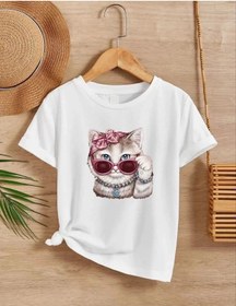 Resim Assema Kız Çocuk Bisiklet Yaka Baskılı T-shirt - Beyaz Çok Renkli 