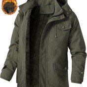 Resim Erkekler İçin Ağır Hizmet Tipi Fermuarlı Kapüşonlu Parka Ceket - Kışlık Mont, Çıkarılabilir Başlıklı ve Büyük Cepli, Kayak için Uygun, Outdoor Maceralar, 