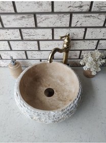 Resim Traverten Teker Patlatma Mermer Lavabo 