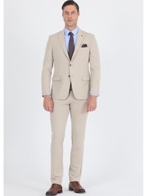 Resim İmza Bej Kırlangıç Yaka Kelebek Astar 6 Drop Slim Fit Beli Lastikli Takım Elbise 1001250176 Bej 