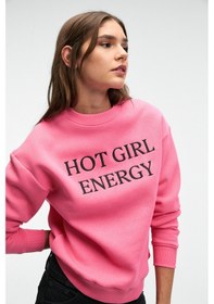 Resim Grimelange ISOLUNE Kadın Yaka Nakış Detaylı Oversize Bisiklet Yaka Pembe Sweatshirt 