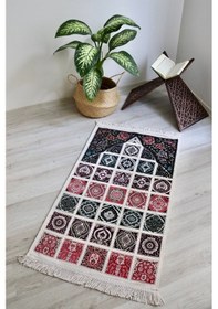 Resim 40 Yama Desenli Astarlı Lüks Seccade S1017 Mürdüm Siyah 