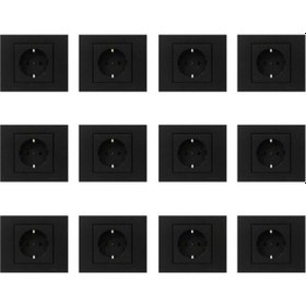 Resim Ovivo Seldur Grano Siyah Topraklı Priz 12 Adet Çerçeve 