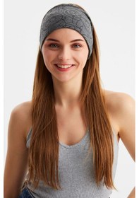 Resim 2'li Çift Taraflı Kullanım Alternatifli Pamuklu Penye, Kaymaz, Hafif, Spor Saç Bandı Bandana - Tek Ebat / Füme Füme 