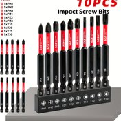 Resim 10 Adet Dayanıklı Phillips Kombinasyon Vidalı Uçlar Yüksek Mukavemetli Manyetik Uzunluk 75mm PH1 PH2 PH3 PZ1 PZ2 PZ3 T10 T20 T30 S2 Çelik 1/4" Saplı Siyah Uç Seti İnşaat, Ahşap İşleri, Fabrika, Ofis Metal İşleme için Endüstriyel El Aleti 