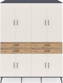 Resim Kronos Gardrop 8 Raflı 4 Çekmeceli 8 Kapaklı 176x59x221 Antrasit-aytaşı/çam Aytaşı/çam 