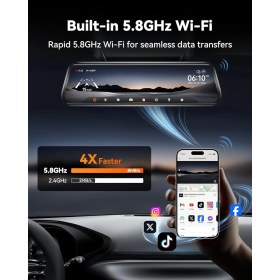 Resim Wolfbox G930 10" 4K Ayna Dash Cam, Ön ve Arka Wdr, Dokunmatik Ekran, 5,8 Ghz Wifi, 