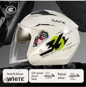 Resim Aurora Motosiklet Kış Sıcak Çift Aynalı Açık Kask Beyaz 