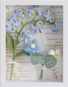 Resim Kangvka Örgü Oyma Çiçekli Foto Çerçevesi - Mavi Unutma Beni Desenli - Ev Ofis Dekorasyonu Hazır Ürün 