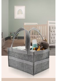 Resim Jasper Kare Şeritli Gri Keçe Anne Bebek Bakım Çantası Organizer Gri 